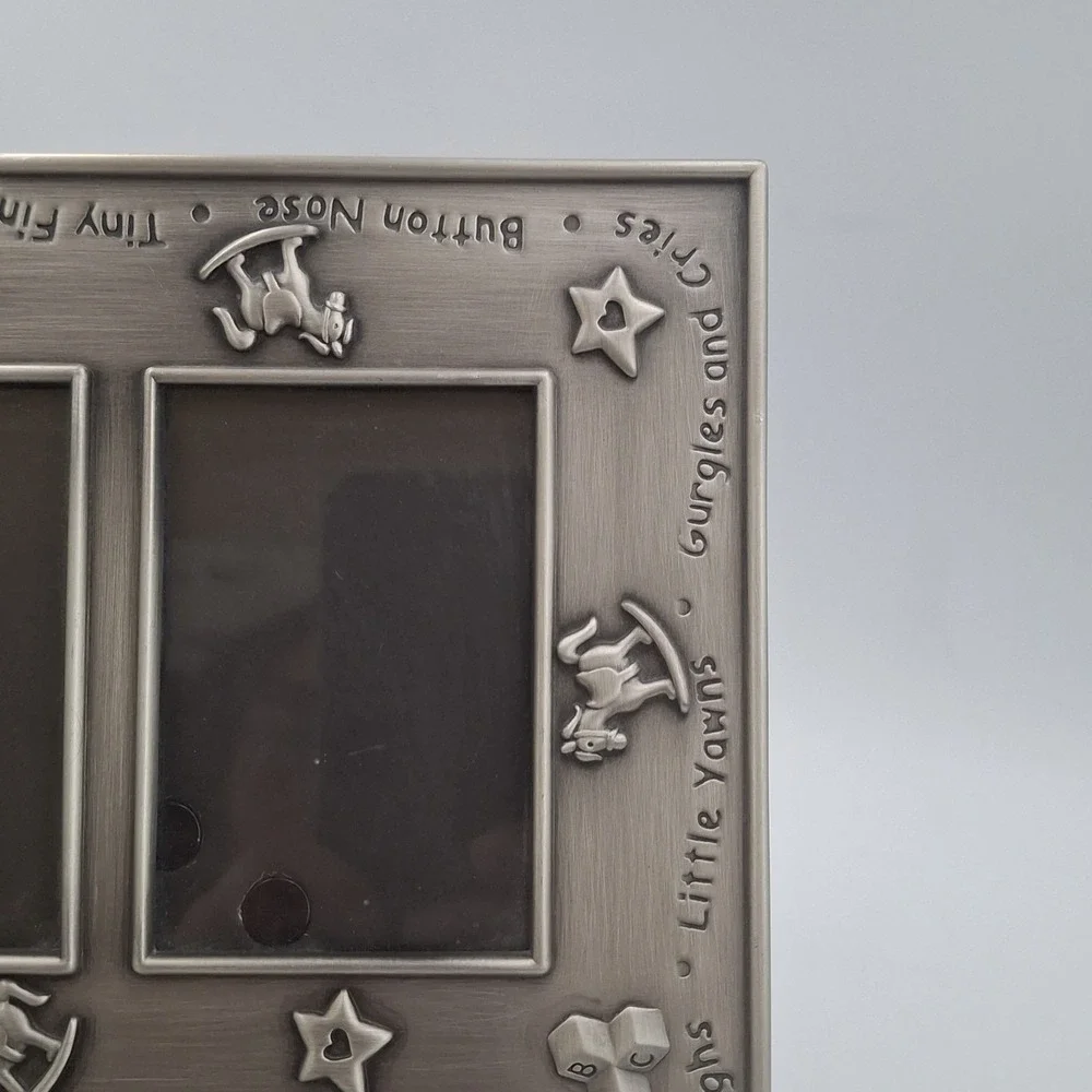 Heavy Pewter Metal 3 Baby Photo Frame by Carr  Holds 2x3